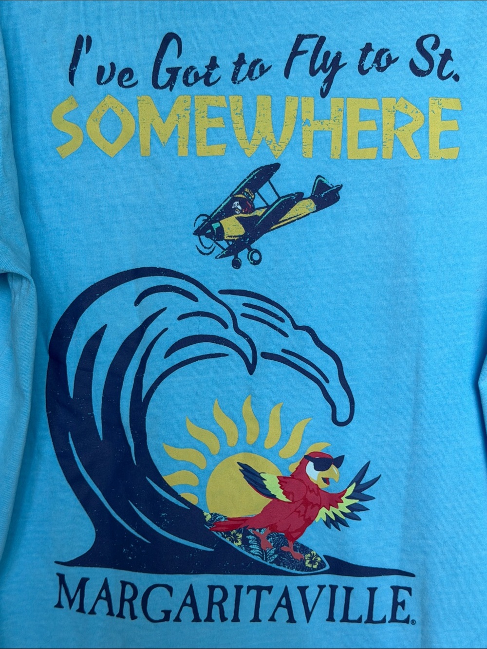 NWT MED Margaritaville Light Blue Short Sleeve Pocket Tee with Plane Graphic NEW - Picture 4 of 7
